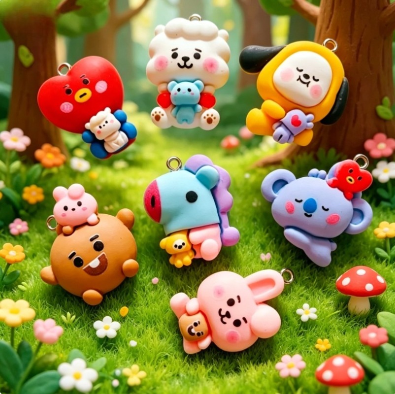 7pcs BT21 Resin Cartoon Charm  - Phone Accessories Jewelry ulasan dan harga